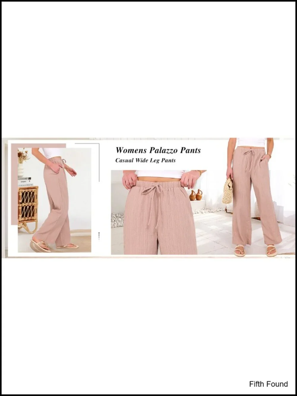 Wide Leg Beach Pants Elastic Waist Lightweight Flowy Palazzo Lounge Trousers